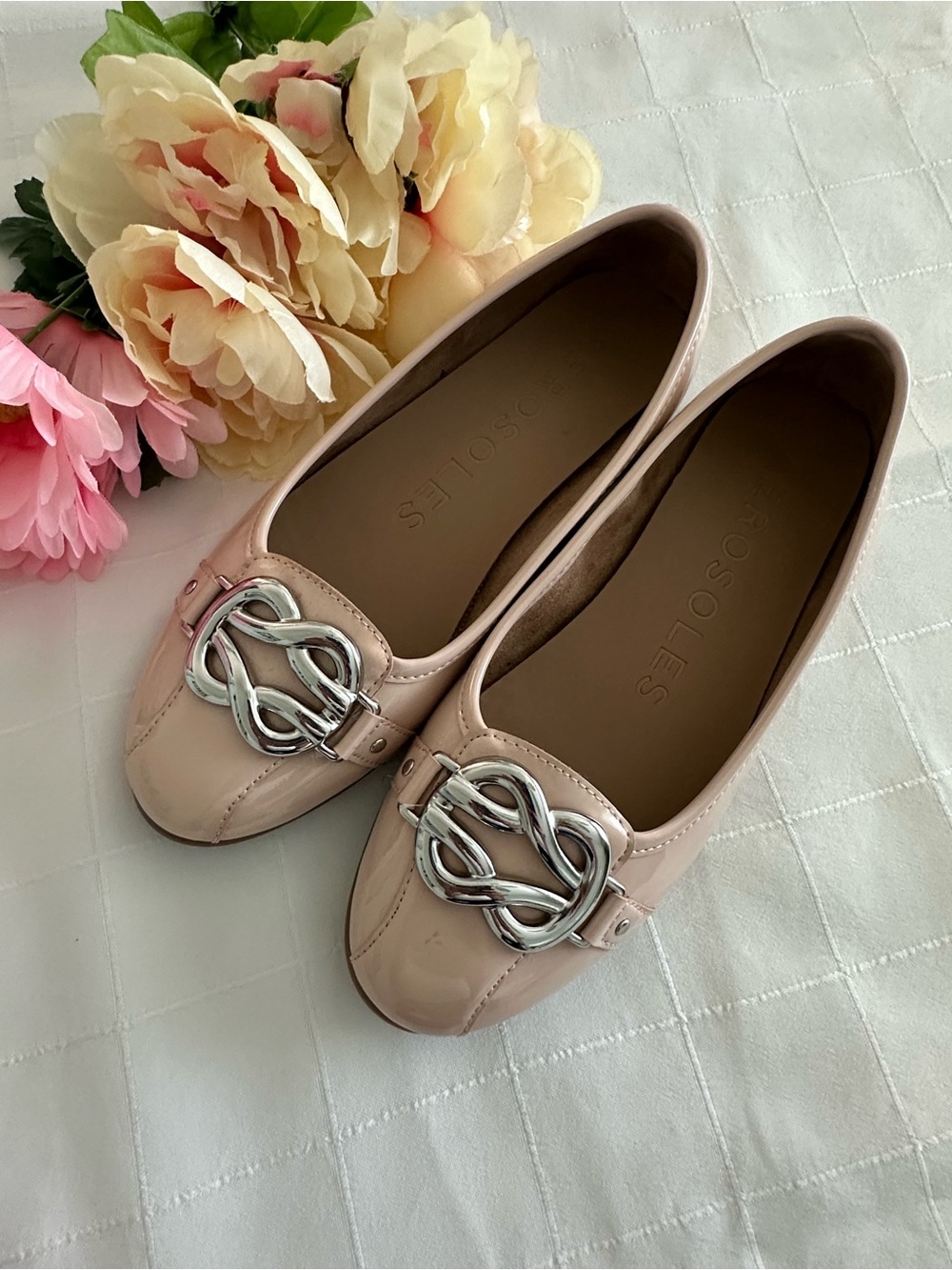 Aerosoles Brand New Blush Patent Leather Loafers with Silver Buckle